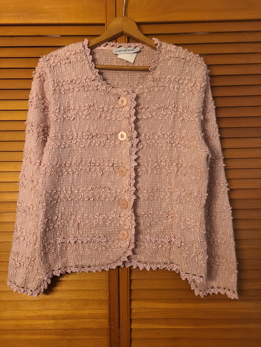Pink Textured Button-Front Women's Sweater